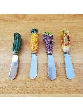 Set Of 4 Vintage Stainless Steel Spreaders Fruit And Vegetable Handles Japan